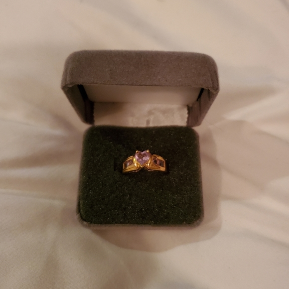 925 silver Gold Tone Amethyst & CZ  Heart Ring - Picture 4 of 5